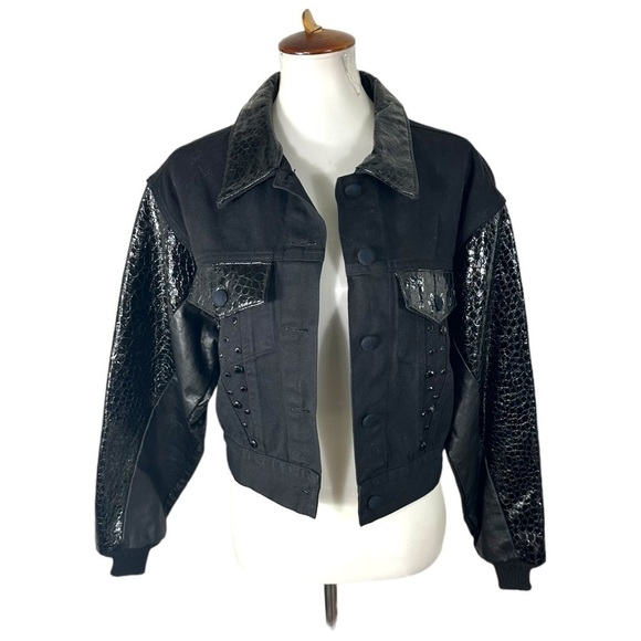 Tamarak Marie Denim Leather Rhinestone Jacket Size Small - Picture 8 of 9